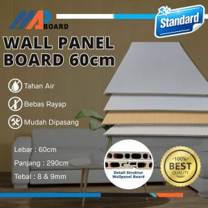 Wall Panel Board Standard 60 cm berbahan PVC untuk dinding interior tahan air dan anti rayap.