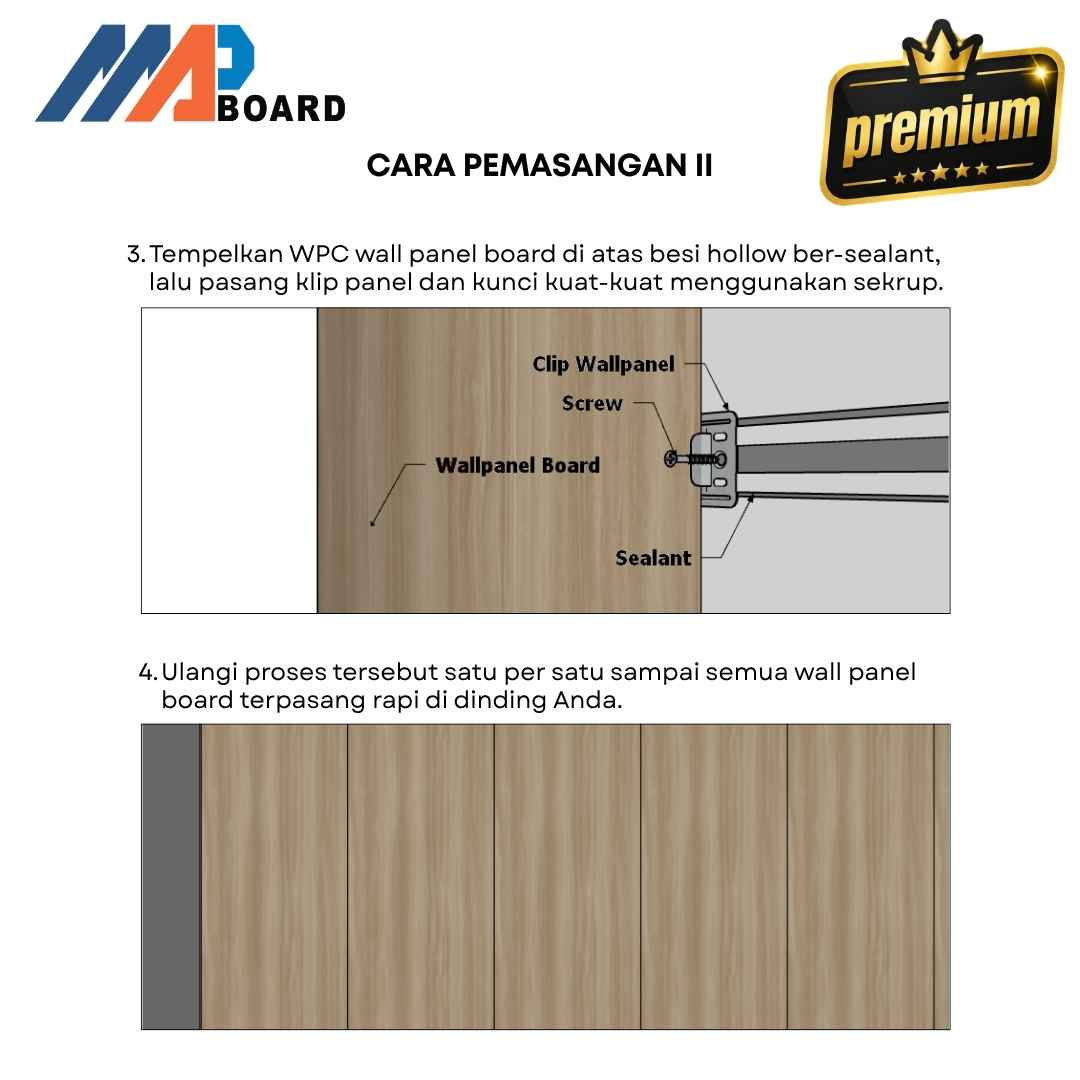 Wall Panel Board Premium 60 cm MAP Board dengan motif premium ukuran 60 x 290 cm tebal 9 mm.