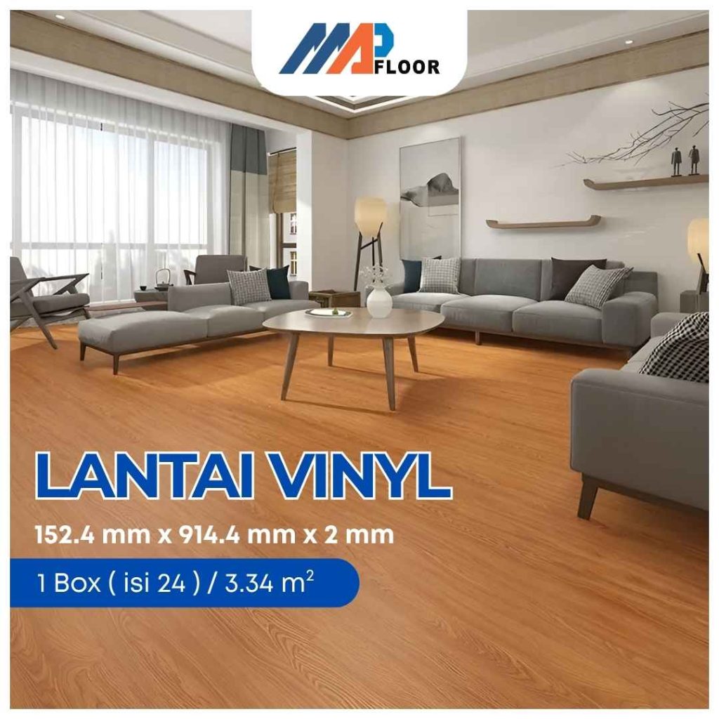 Floor Vinyl 2mm motif kayu ukuran 152,4 x 914,4 mm untuk lantai interior