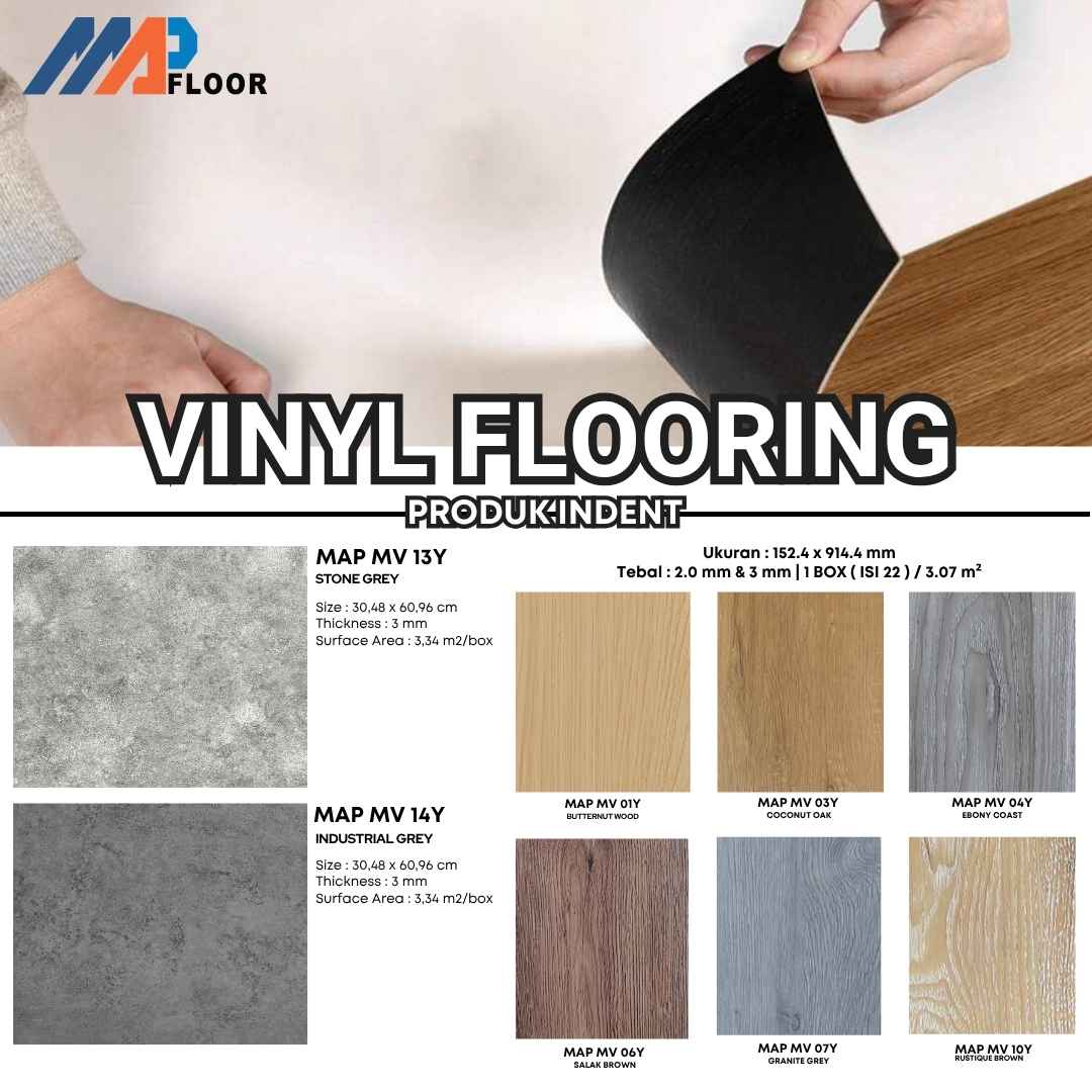 Floor Vinyl 2mm motif kayu ukuran 152,4 x 914,4 mm untuk lantai interior
