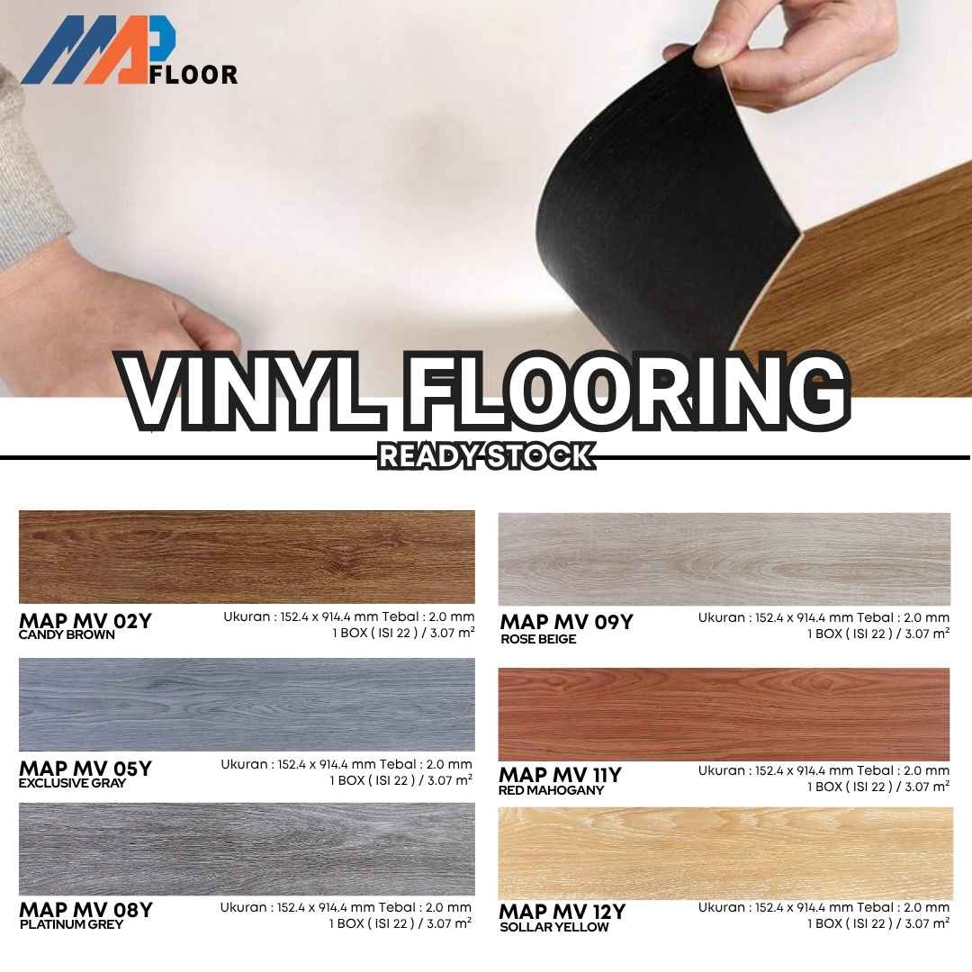 Floor Vinyl 2mm motif kayu ukuran 152,4 x 914,4 mm untuk lantai interior